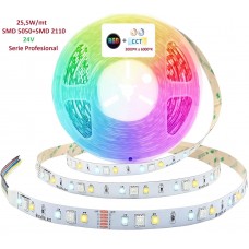 Tira LED Flexible 24V 25,5W/mt 180L/m SMD5050+SMD2110 IP20 RGB+CCT, Serie Profesional, Rollo 5 mts.